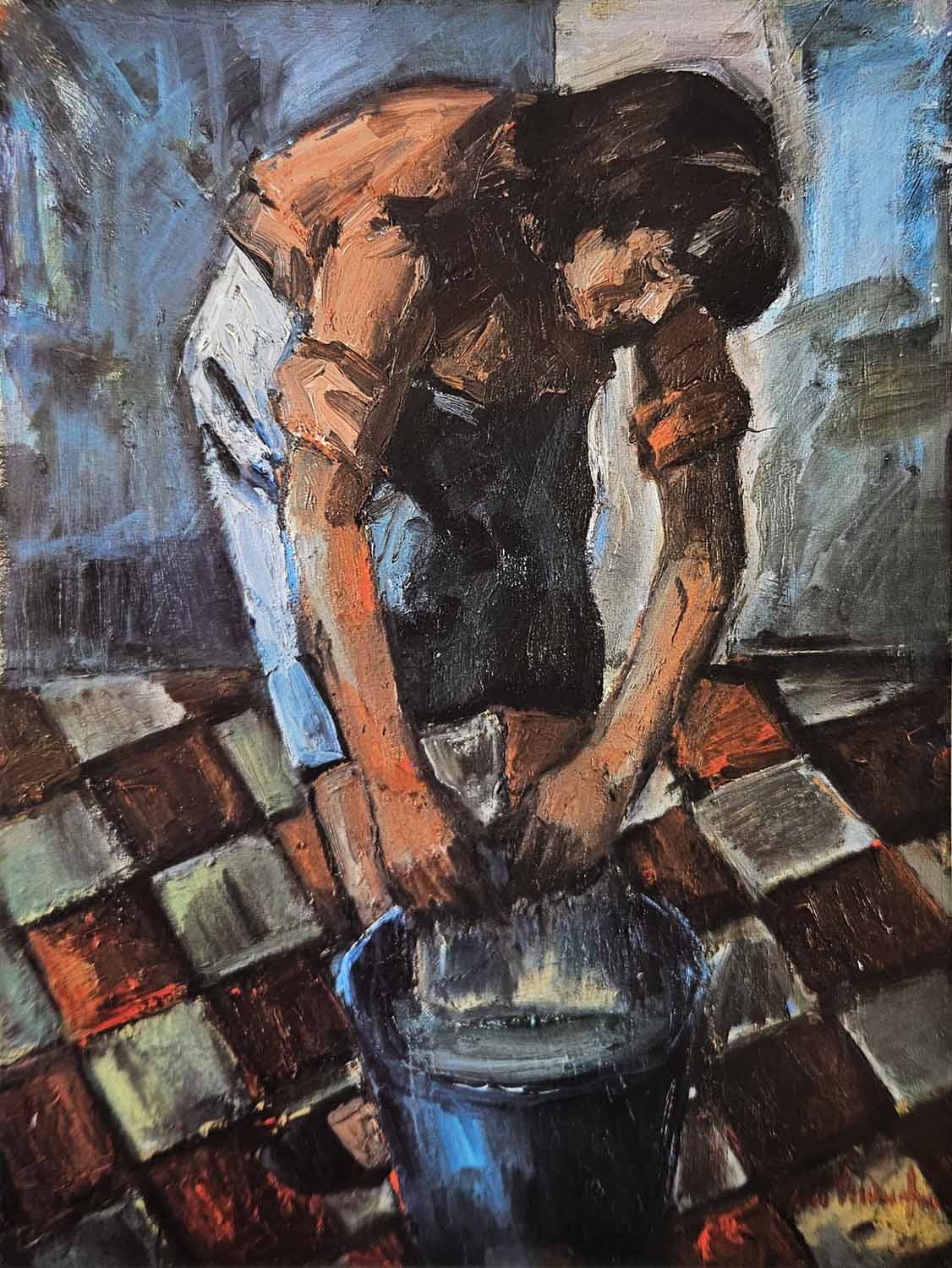 Donna che lava il pavimento