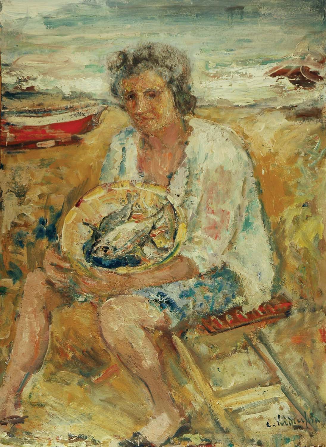 Maria con natura morta di pesci